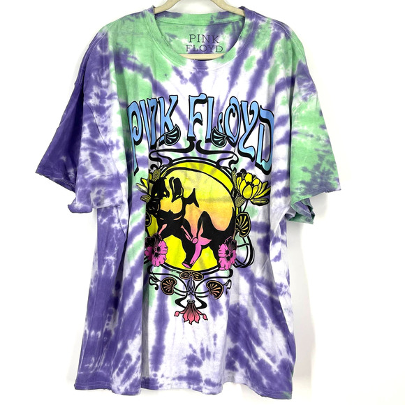 Pink Floyd Animals Pig Logo Tie Dye Cotton T-Shirt Purple Blue Size 1X/2X NWOT - Picture 7 of 10